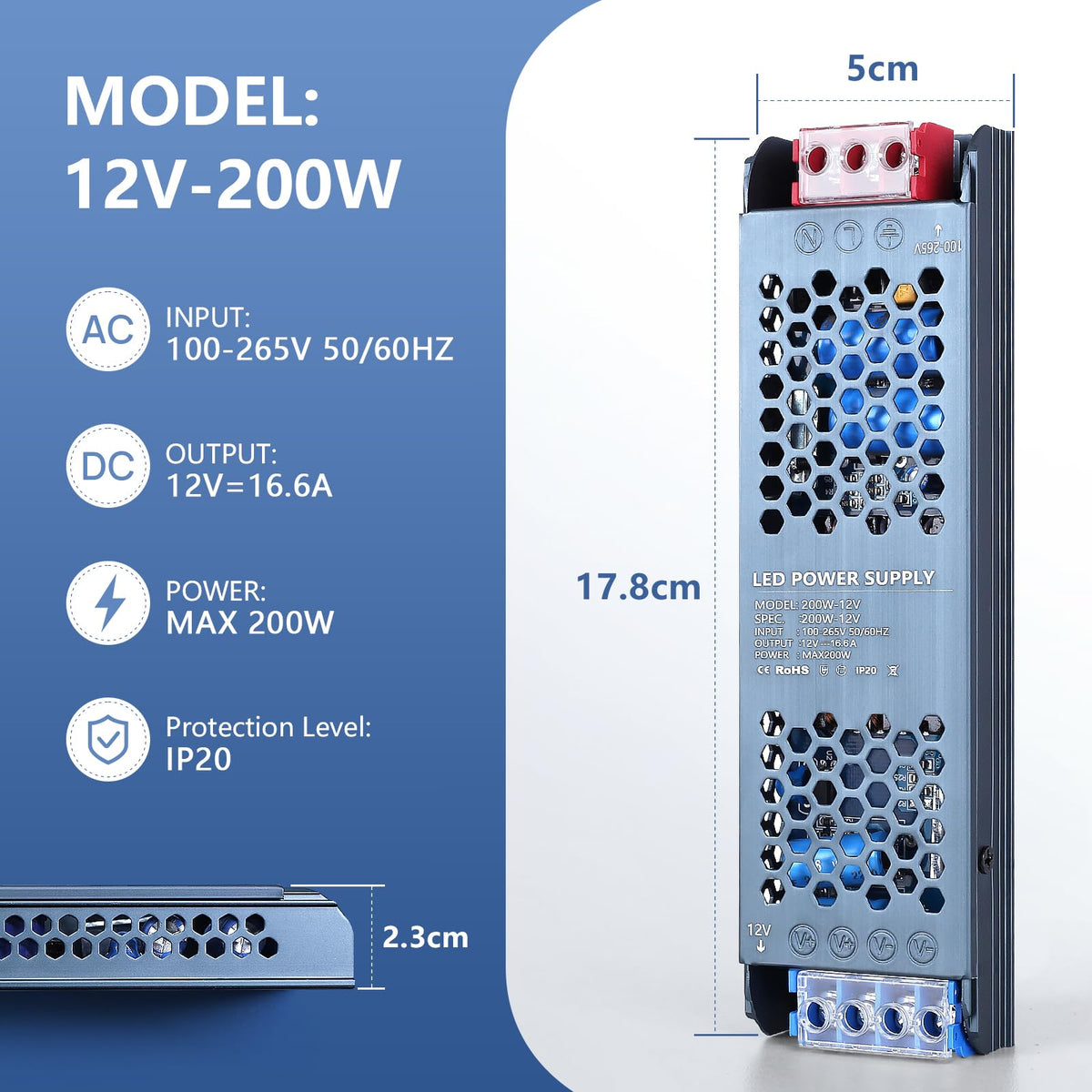 12V 200W Ultra Slim LED Power Supply H50923