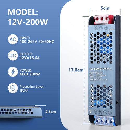 12V 200W Ultra Slim LED Power Supply H50923