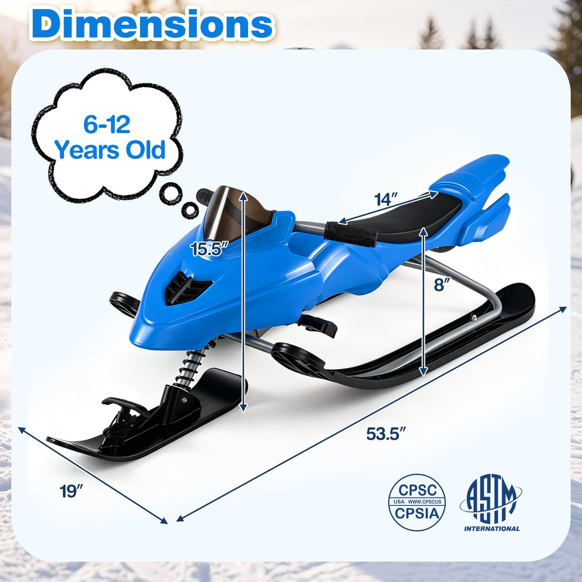 Snow Racer Sled with Brakes, Steering Handle, Tow Ropes T704792