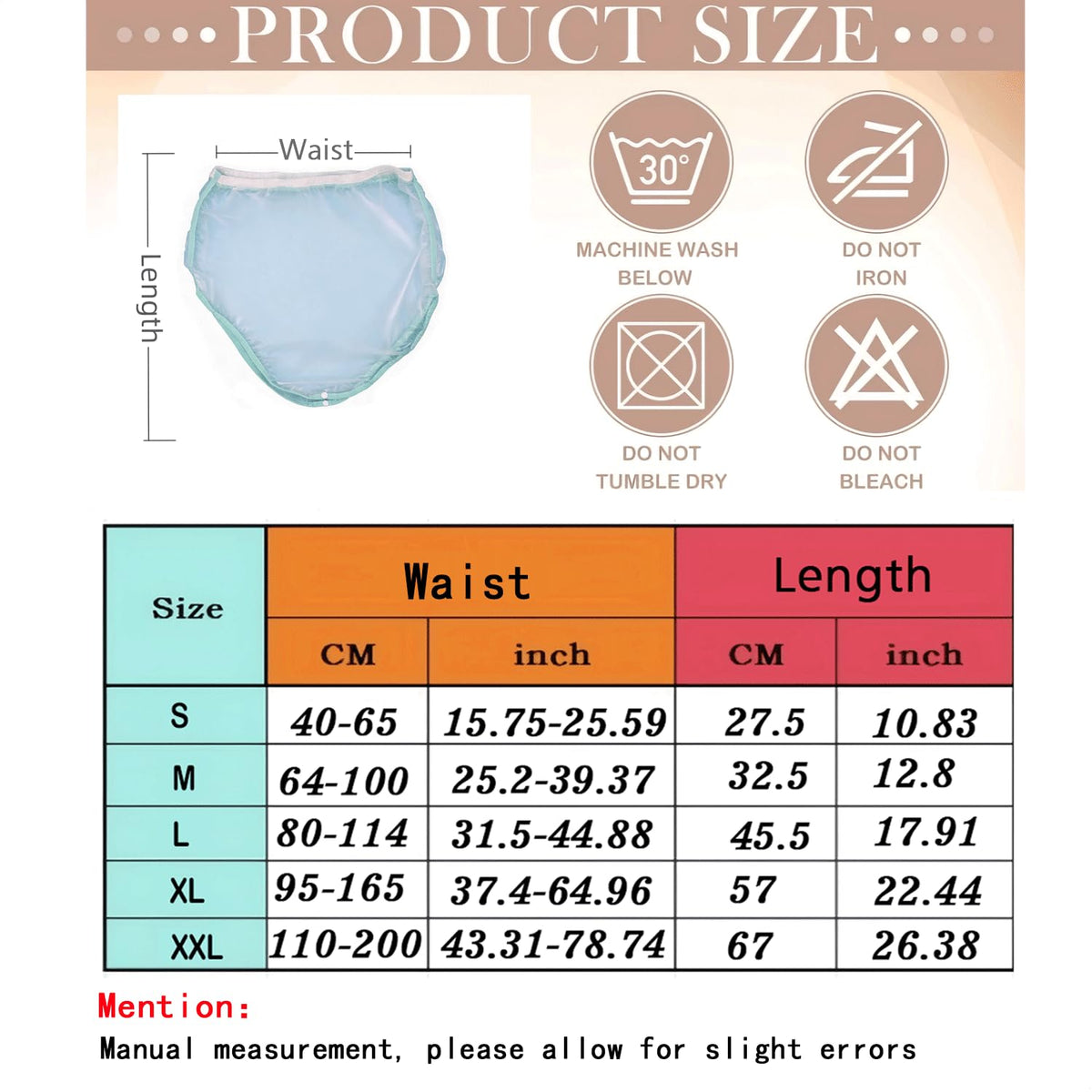 Plastic Waterproof Incontinence Underwear Size XL S5468