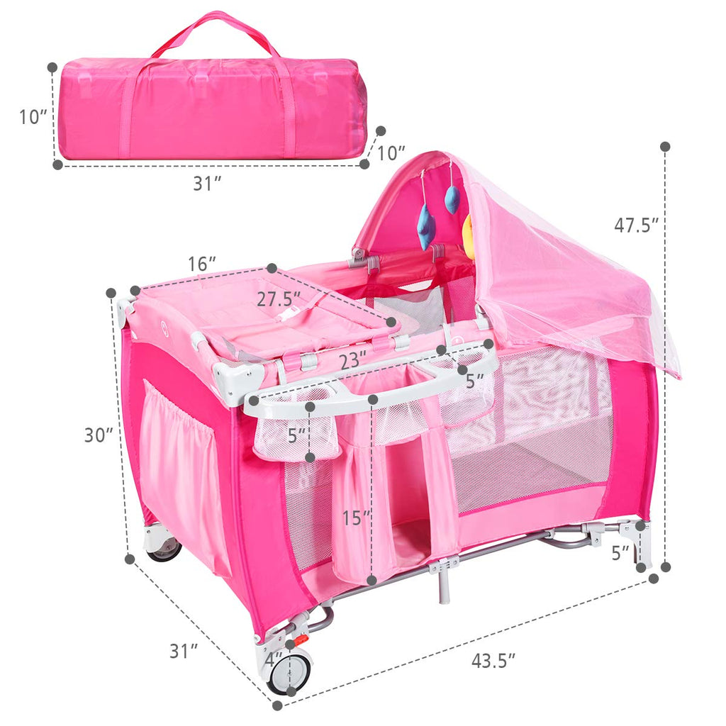 4 in 1 Pink Pack and Play with Bassinet Z509