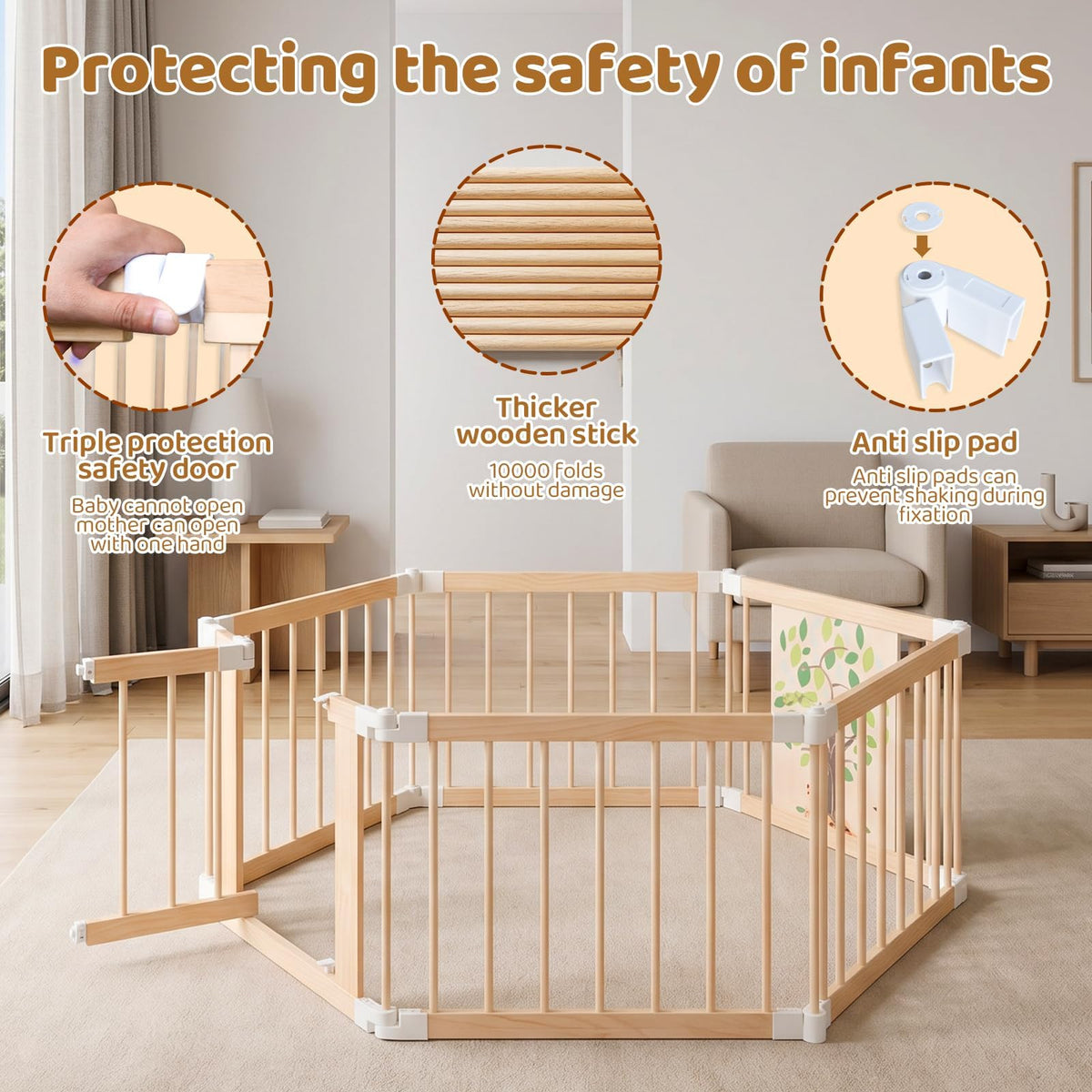 Foldable Wooden Baby Playpen with Adjustable Size and Shape Y854