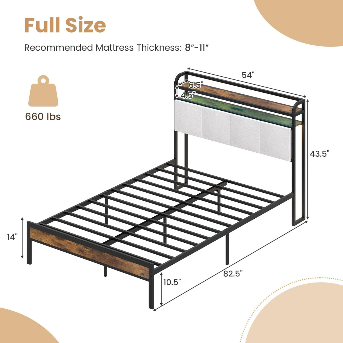Full Size Metal Platform Bed with Storage Headboard X89721
