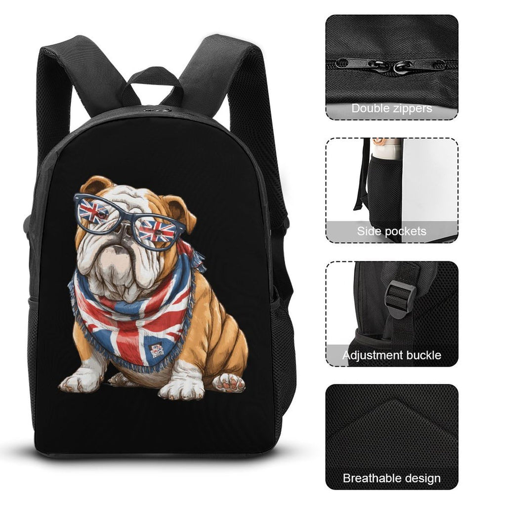 English Bulldog UK Flag Backpack with Lunch Box Pencil Case V2547