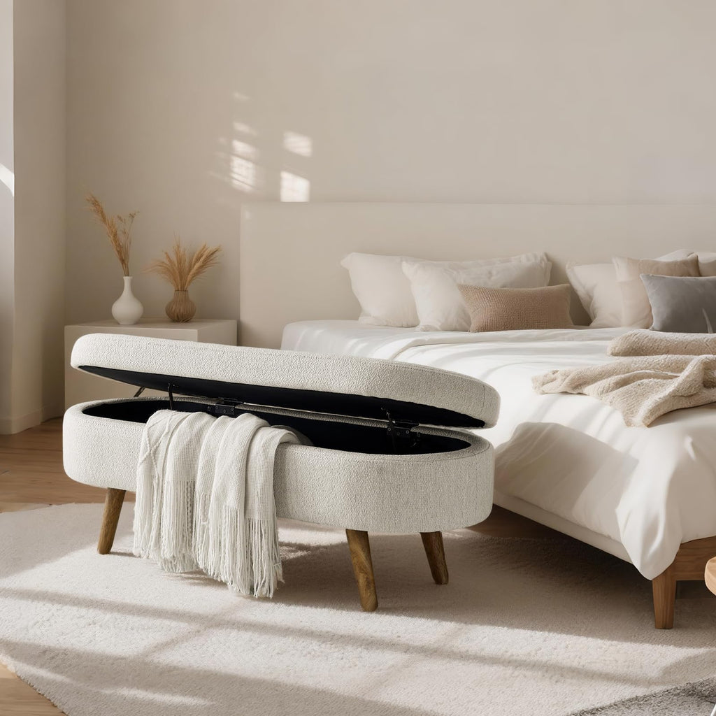 Oval Storage Bench Linen Fabric U6360