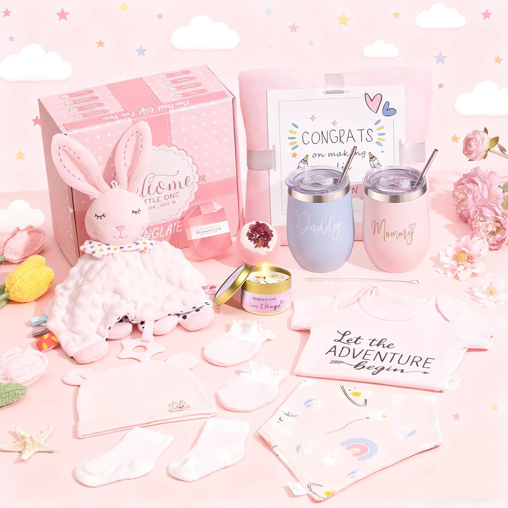New Mom Gift Basket with Baby Clothes & Tumblers P1547