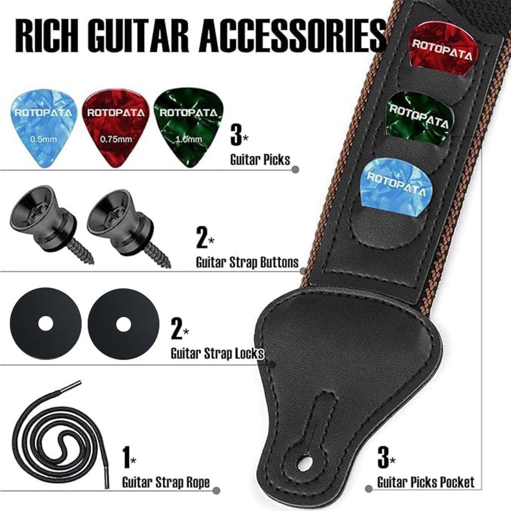 Black Adjustable Guitar Strap Kit with Locks and Picks V8696