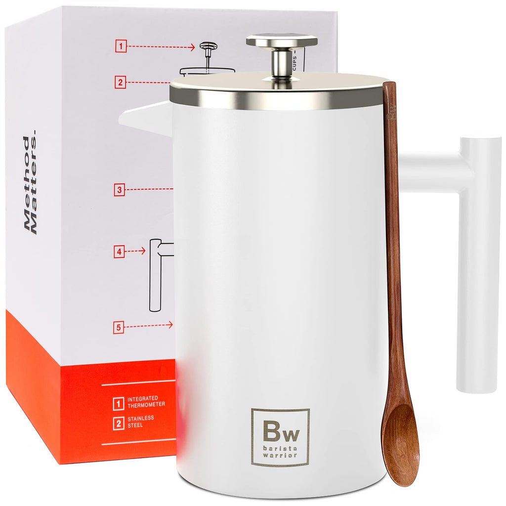 White Double-Wall Stainless Steel Insulated French Press with Thermometer M204364