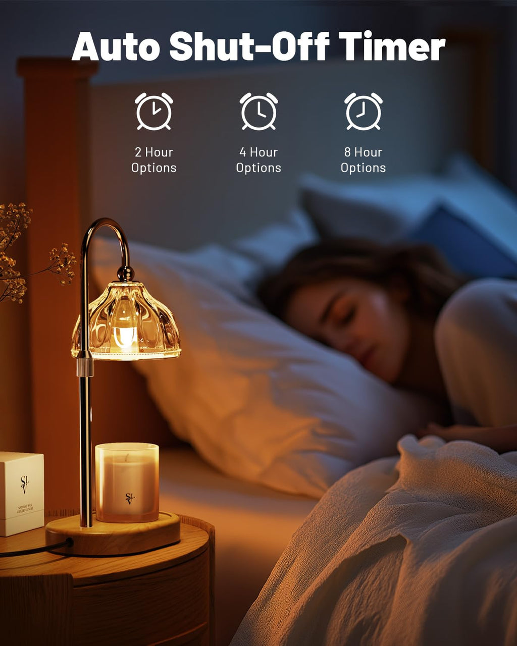 Candle Warmer Lamp with Timer Dimmer, Height Adjustable, Amber Lampshade, 2 Bulbs K6739