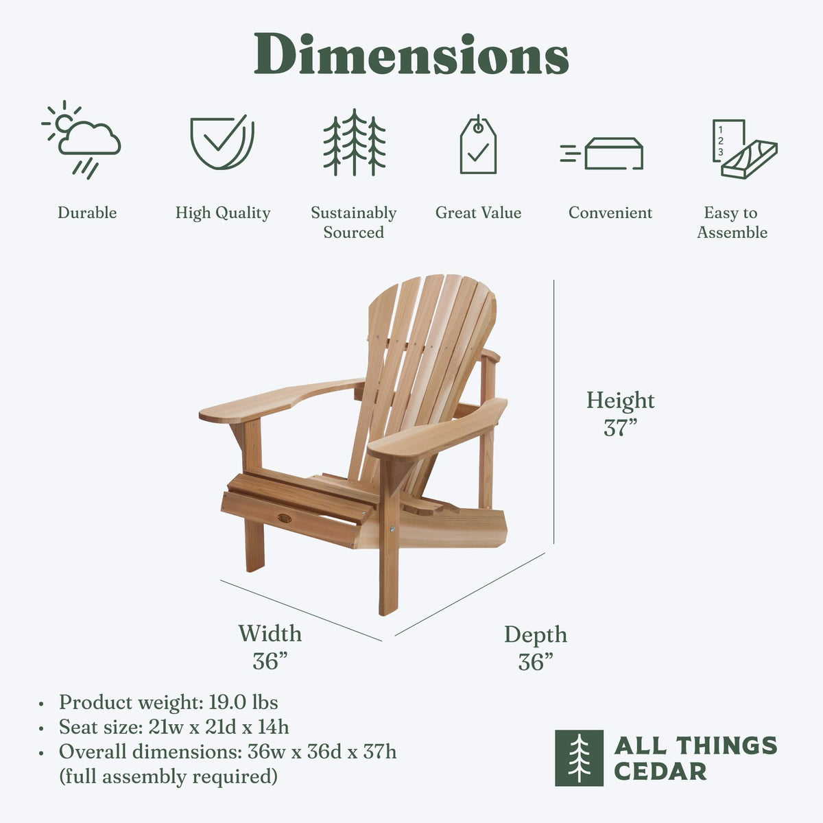 Natural 36 in Adirondack Chair K7311