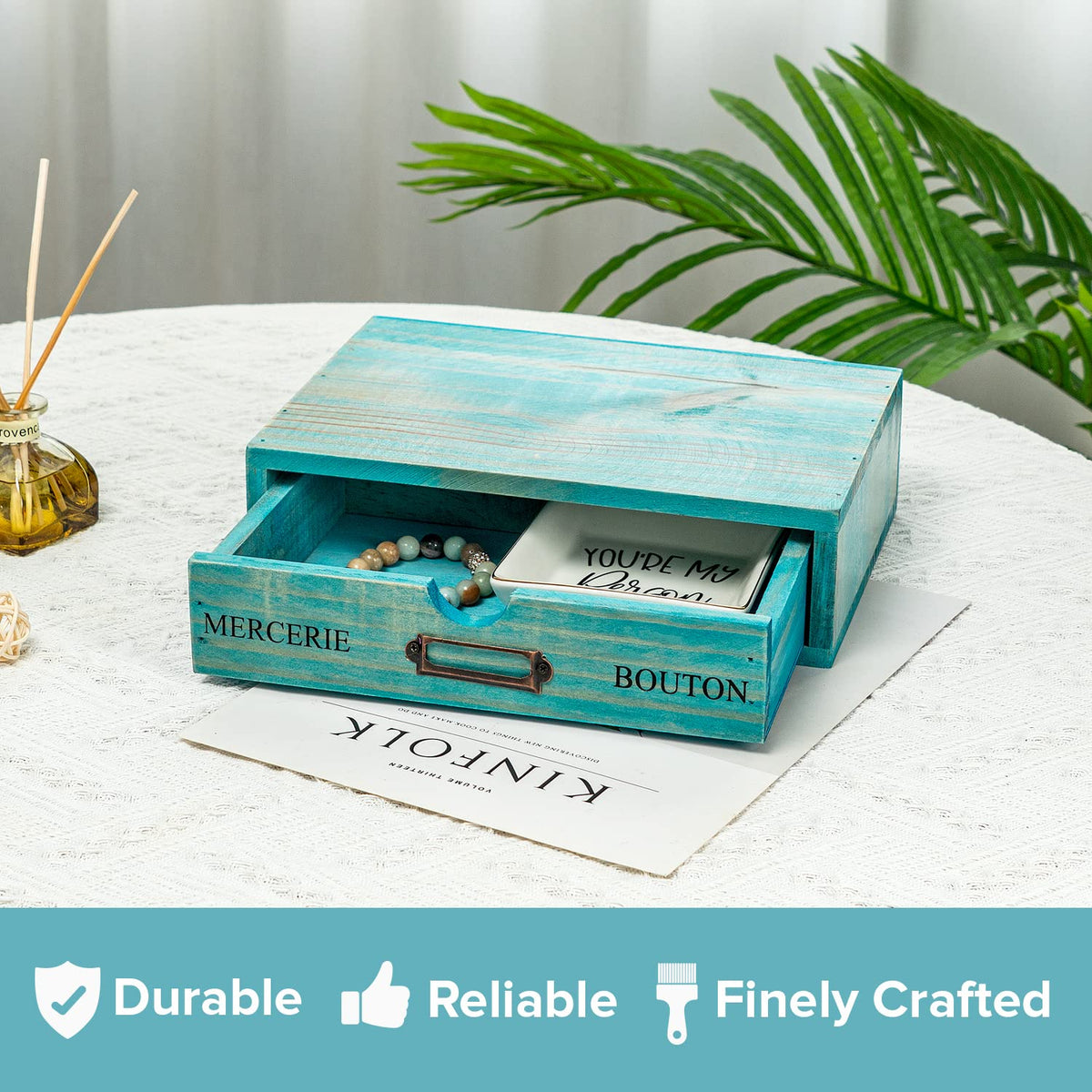 Turquoise Single Drawer Wooden Organizer S787274