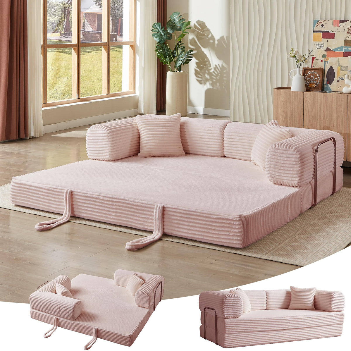 Pink 81 Inch Convertible Folding Sofa Bed R99306