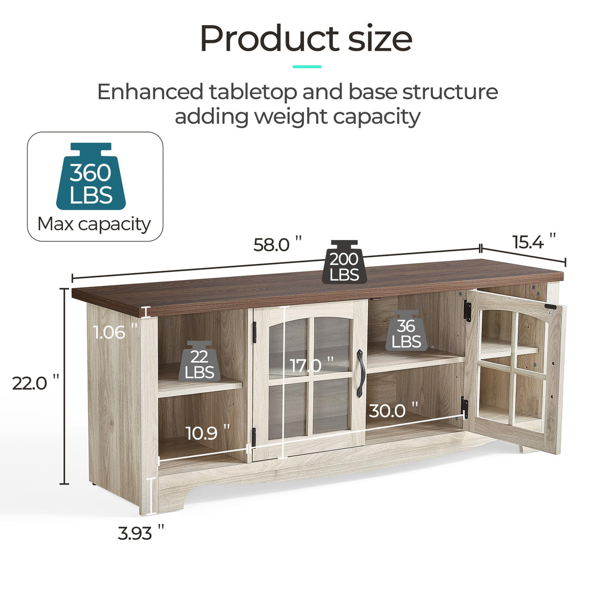 Farmhouse Wood TV Stand for 65 Inch TV with Glass Door Storage Cabinet J402522