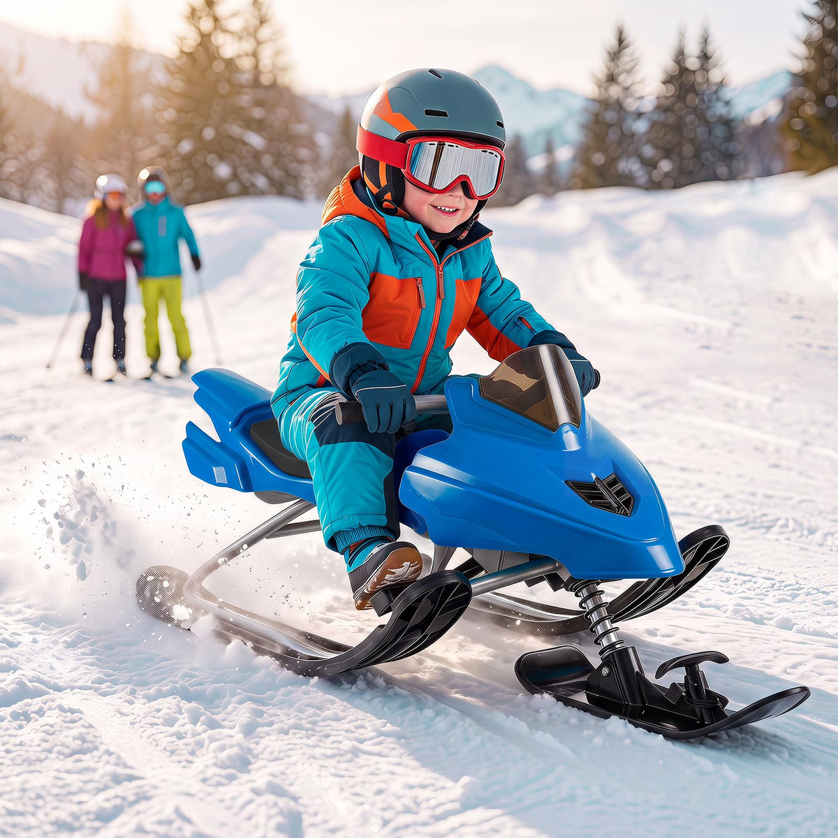 Snow Racer Sled with Brakes, Steering Handle, Tow Ropes T704792