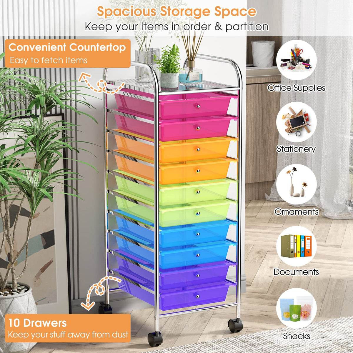 10 Drawer Rolling Storage Cart Organizer E79498