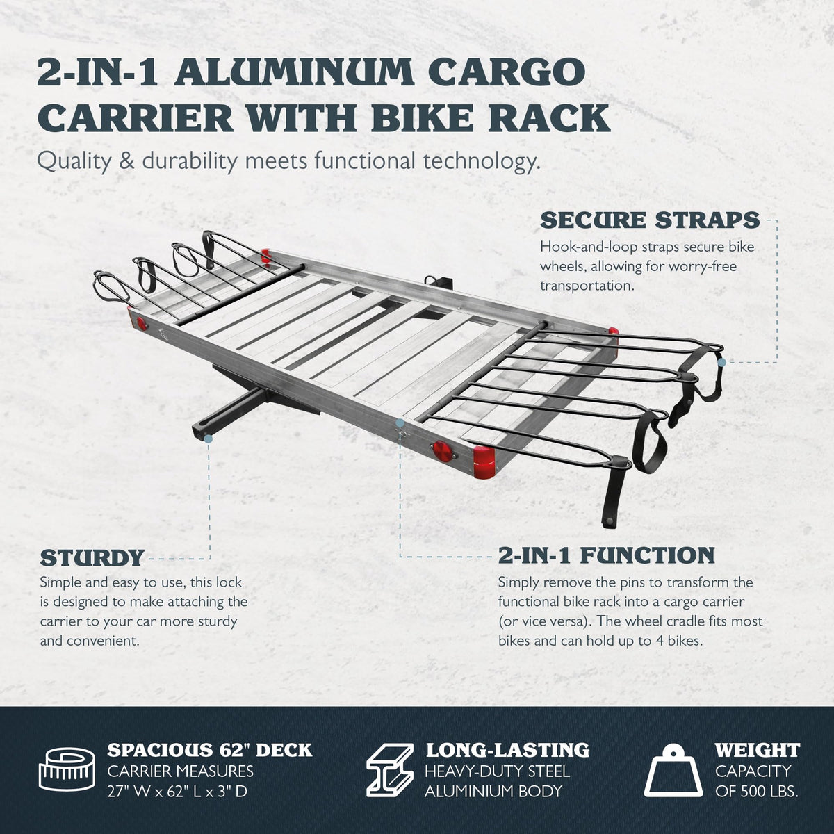 500 lb Aluminum 2-in-1 Hitch Cargo Carrier J6961