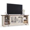 Farmhouse Wood TV Stand for 65 Inch TV with Glass Door Storage Cabinet J402522