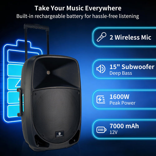 1600W 2-Way Rechargeable Powered PA Speaker System with Bluetooth C249365