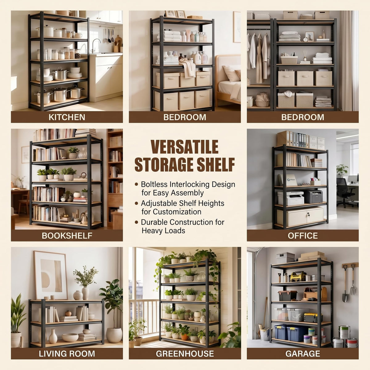 5 Tier Adjustable Wooden Bookshelf X258514