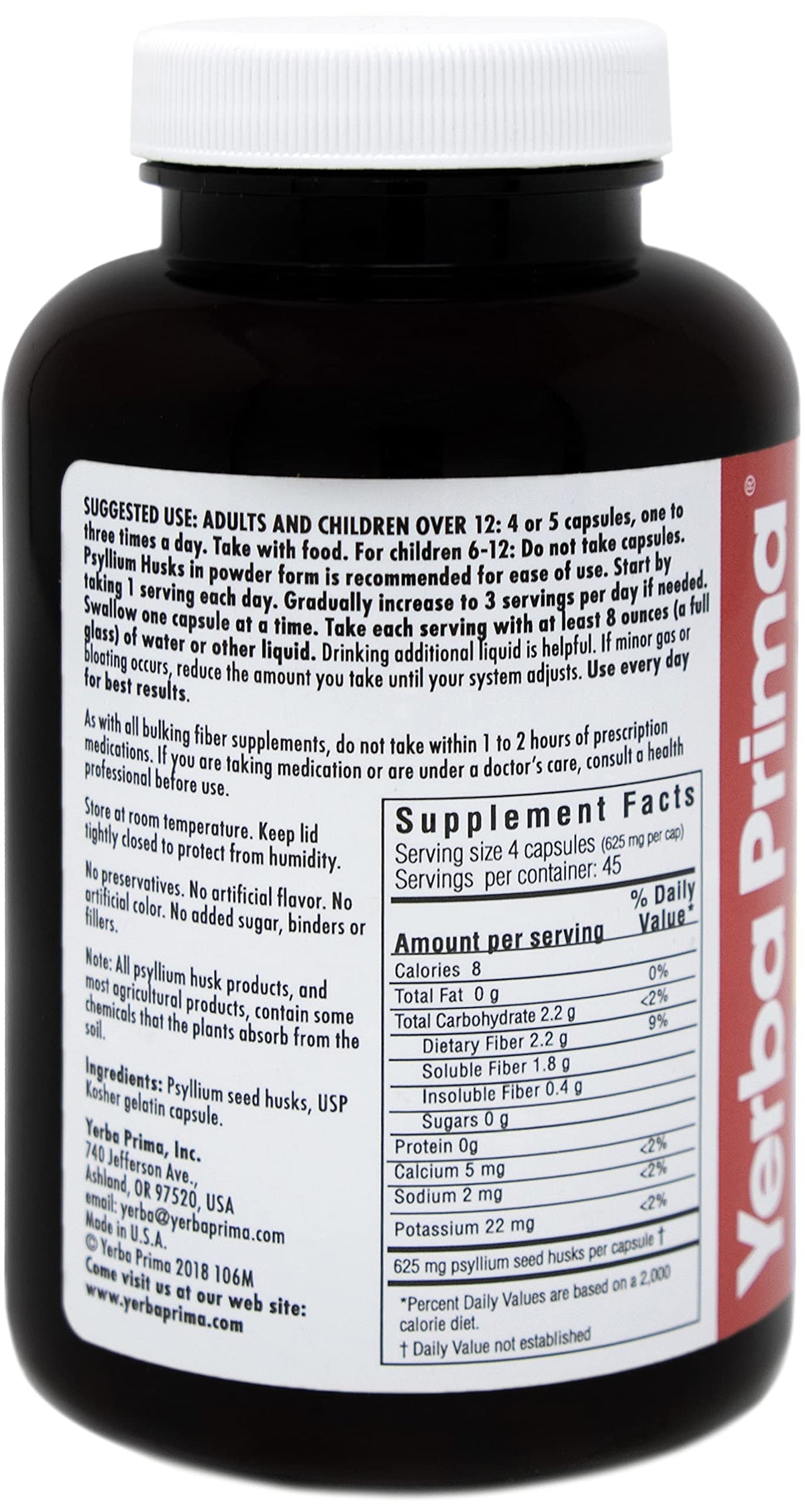 Psyllium Husks Caps Dietary Fiber 625 mg 180 Capsules H81253