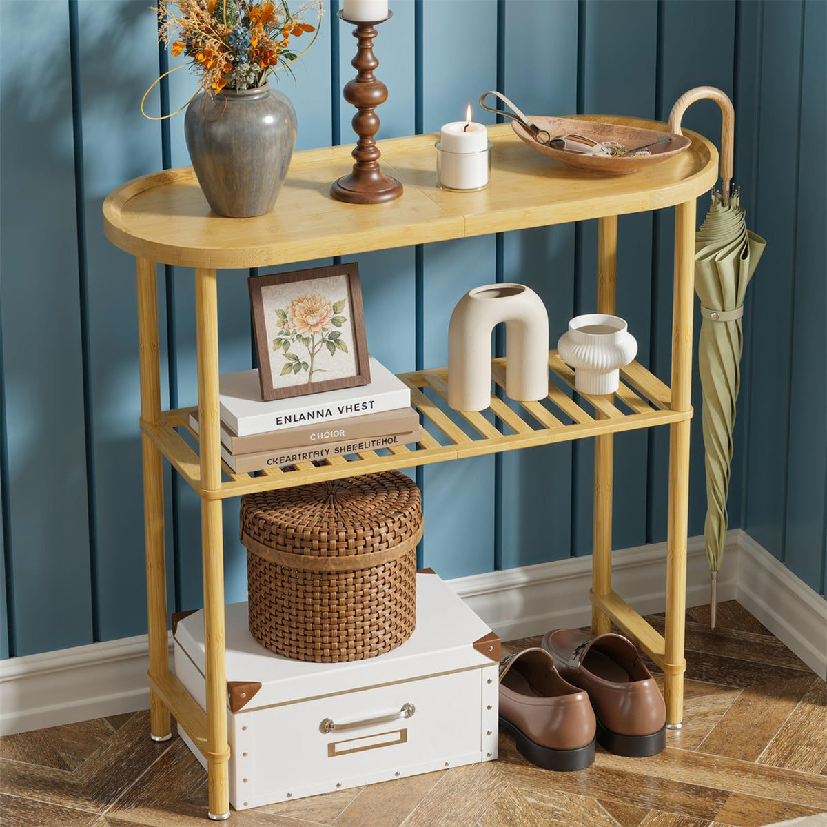 Bamboo 2-tier Oval Top Console Table X2649