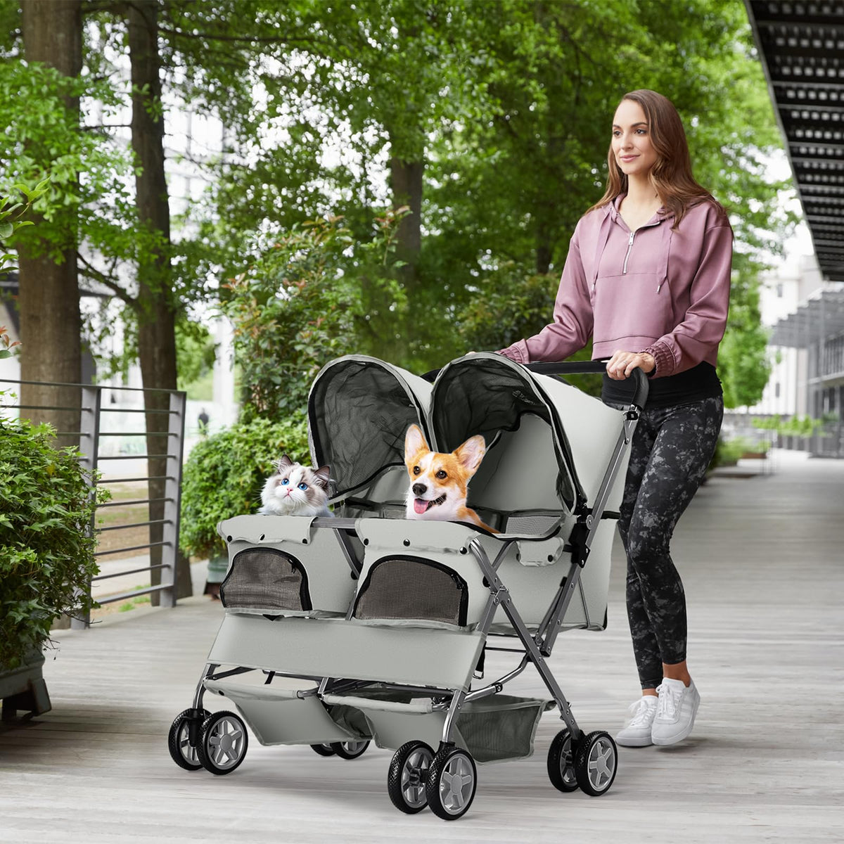 Gray Double Pet Stroller B426084
