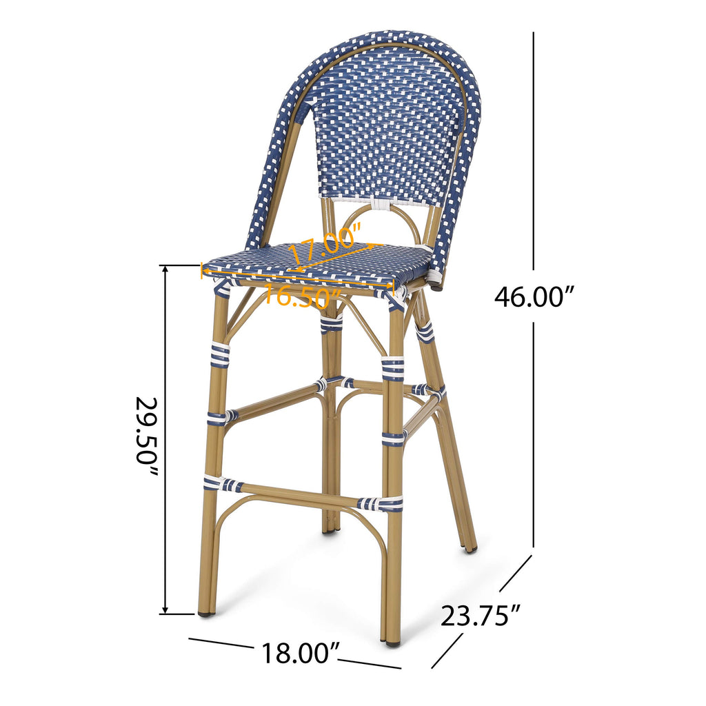 29.5" H Outdoor Bar Stools Set of 2 PE Rattan Aluminum Dark Teal & White N69382