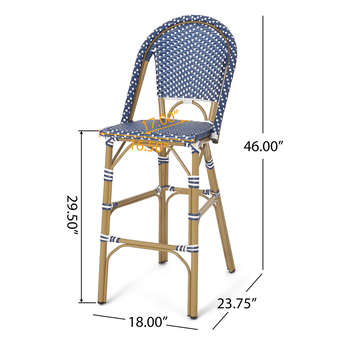 29.5" H Outdoor Bar Stools Set of 2 PE Rattan Aluminum Dark Teal & White N69382