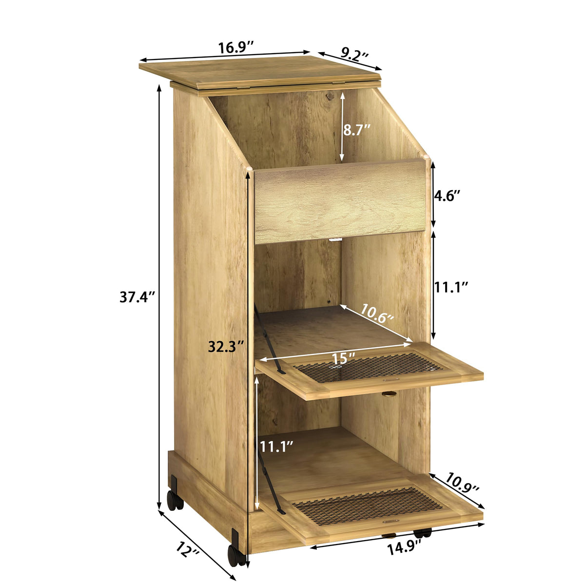 Brown Wooden Potato Storage Bin with Wheel Z3783