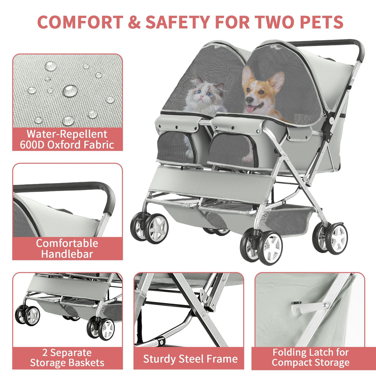 Gray Double Pet Stroller B426084