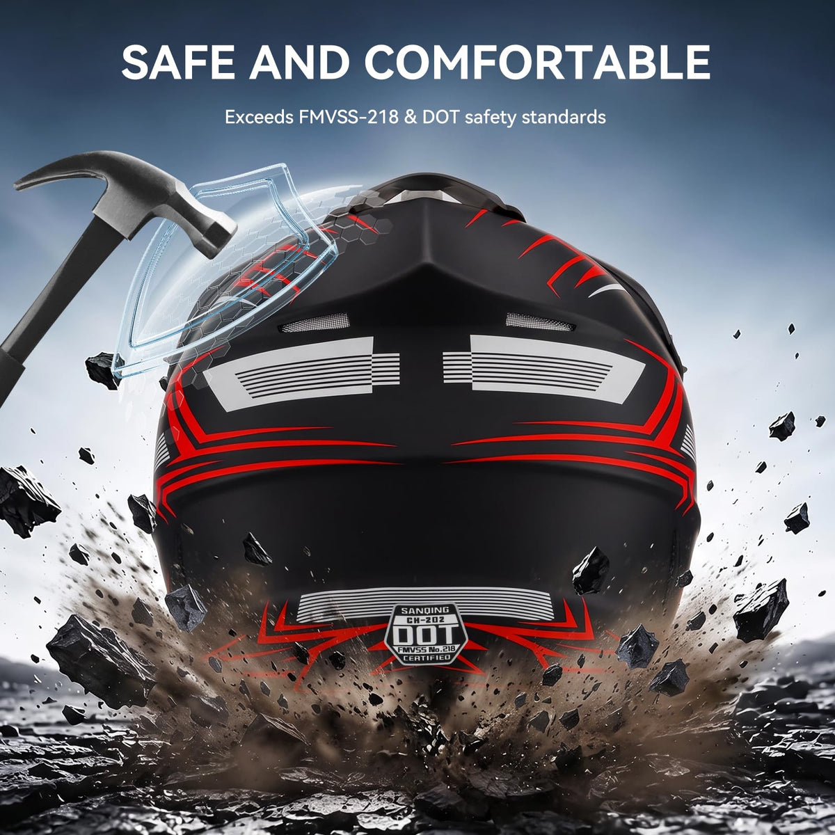 Youth Kids Full Face Motocross Helmet 4PCS Set DOT Approved Red XL I13321