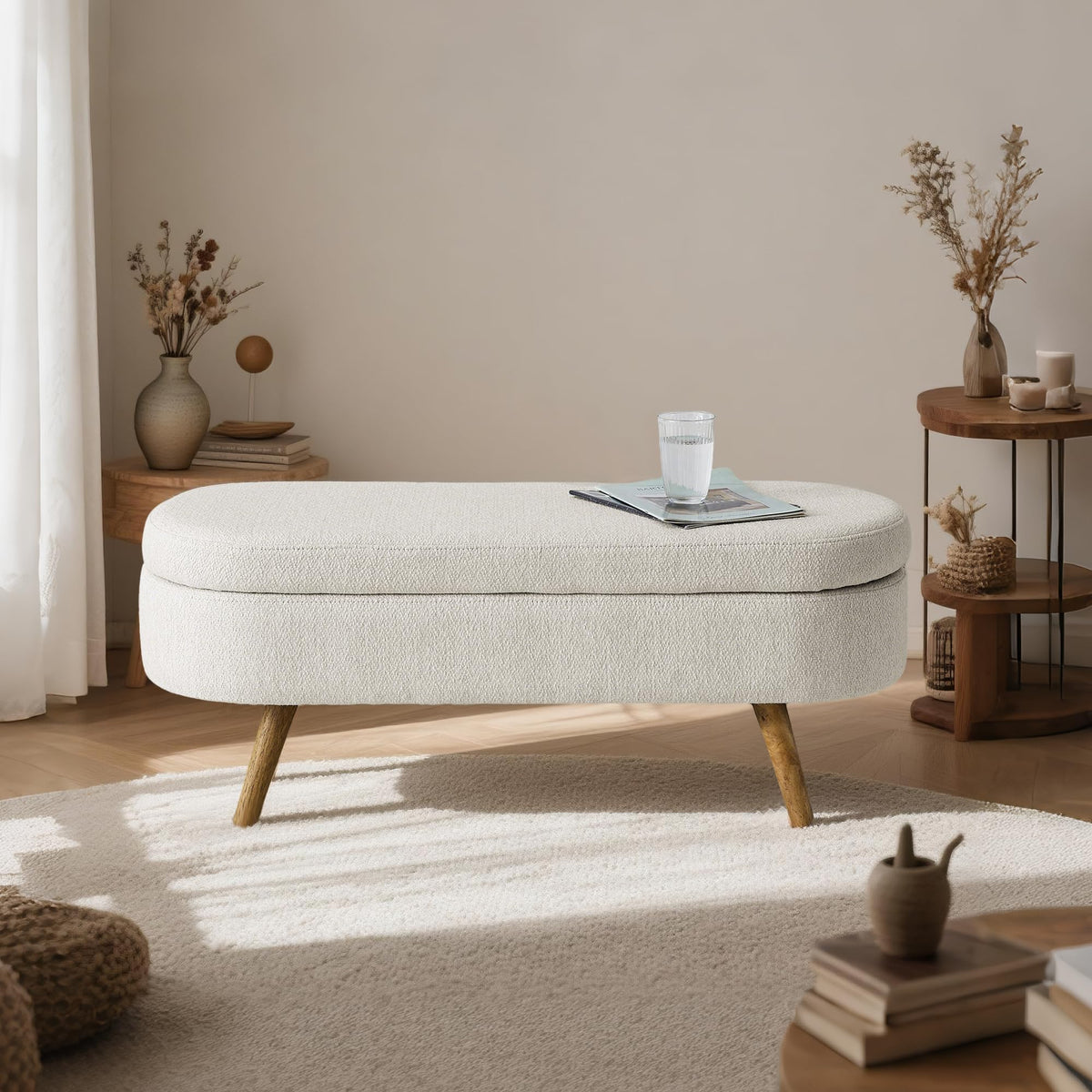 Oval Storage Bench Linen Fabric U6360