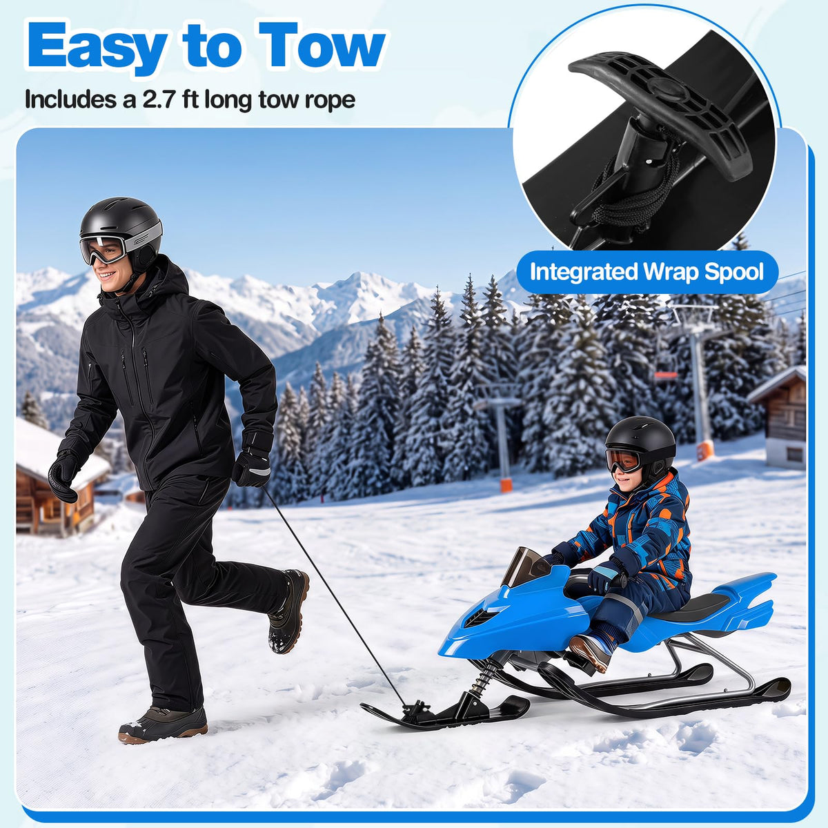 Snow Racer Sled with Brakes, Steering Handle, Tow Ropes T704792
