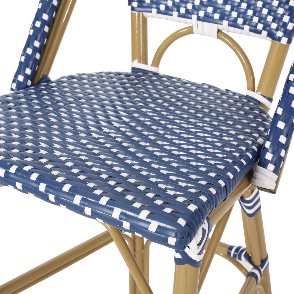 29.5" H Outdoor Bar Stools Set of 2 PE Rattan Aluminum Dark Teal & White N69382