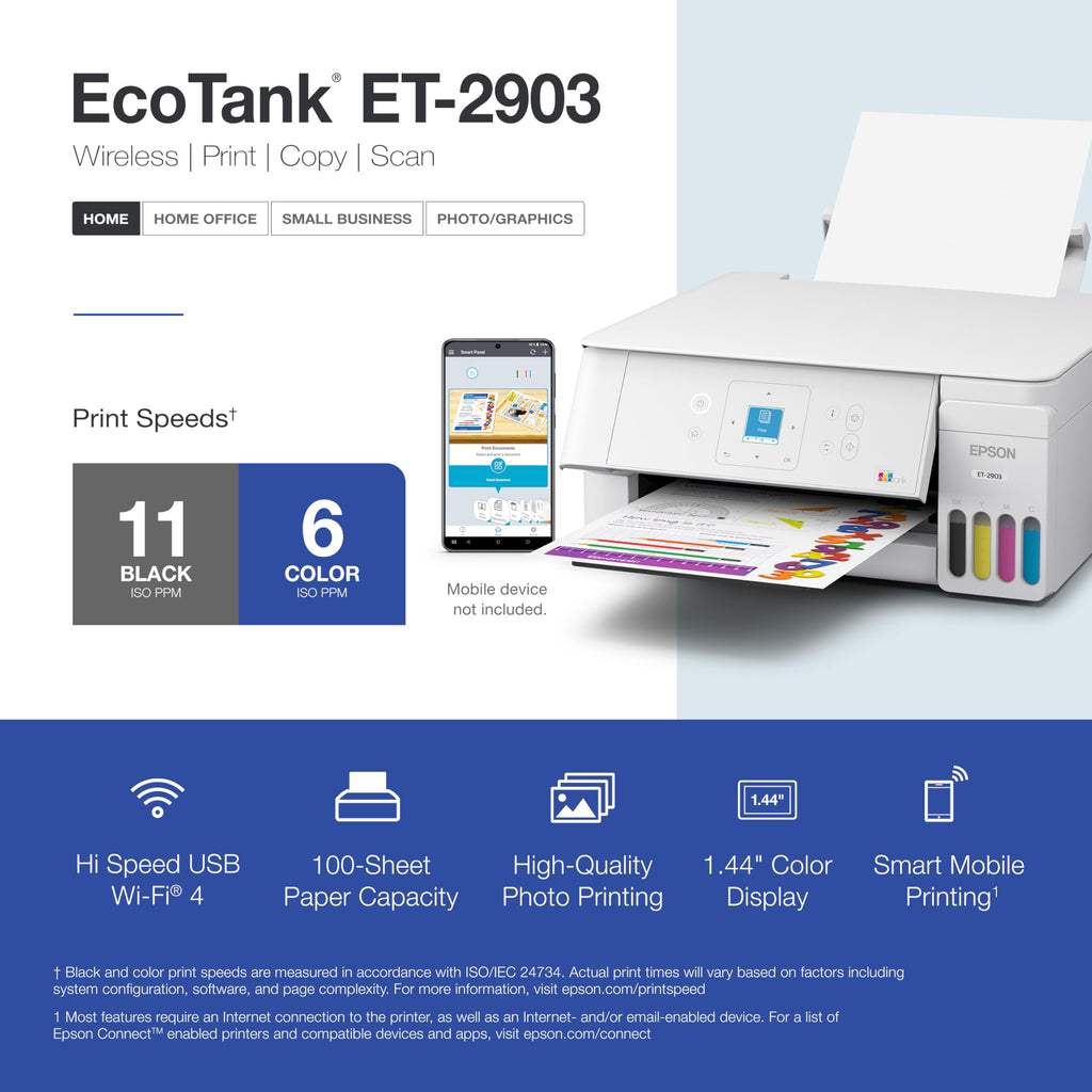 Wireless All-in-One Color Supertank Printer with Refillable Tanks, Scanner, White G8210