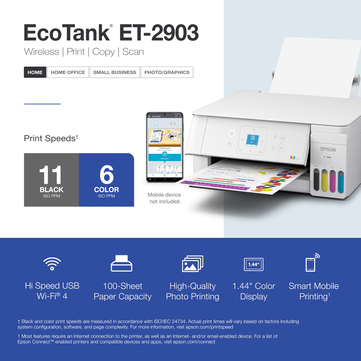 Wireless All-in-One Color Supertank Printer with Refillable Tanks, Scanner, White G8210