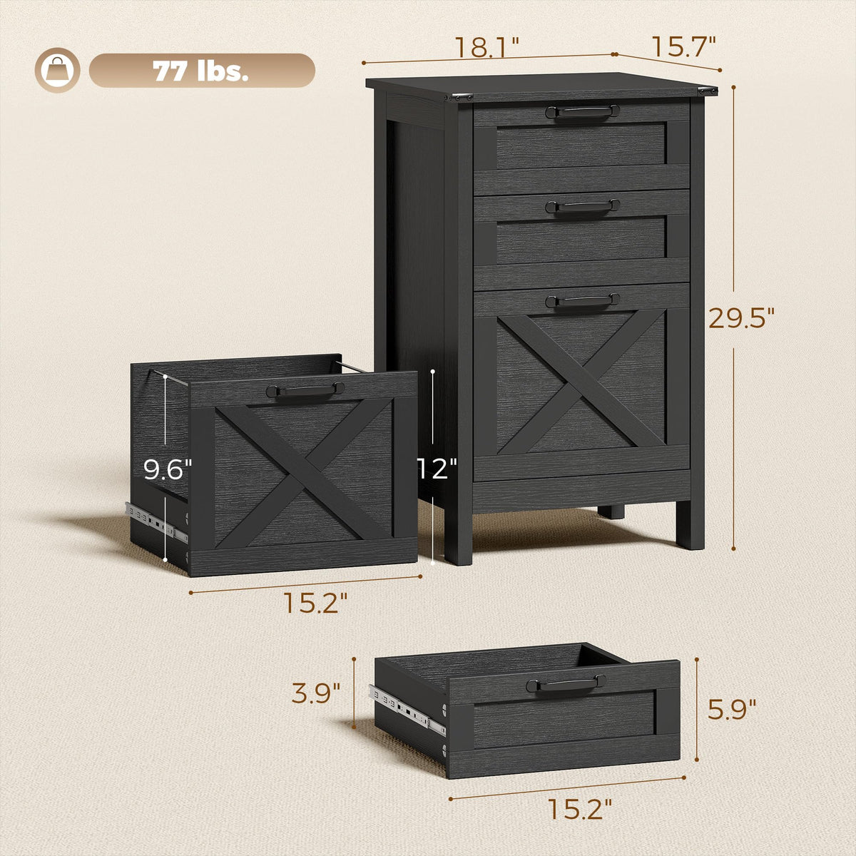 3 Drawer Black File Cabinet D81057