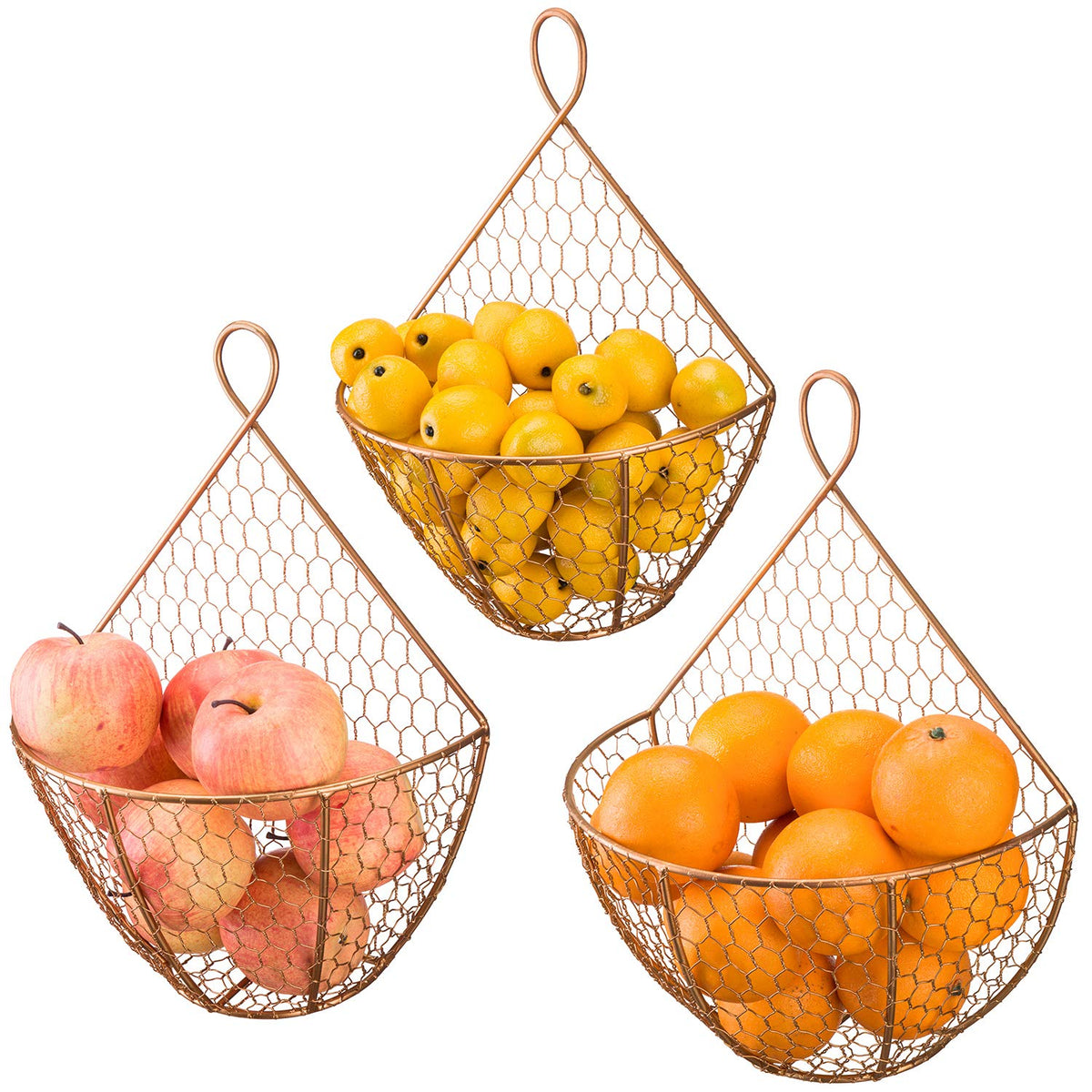 Set of 3 Copper Metal Wire Mesh Wall Hanging Baskets S373