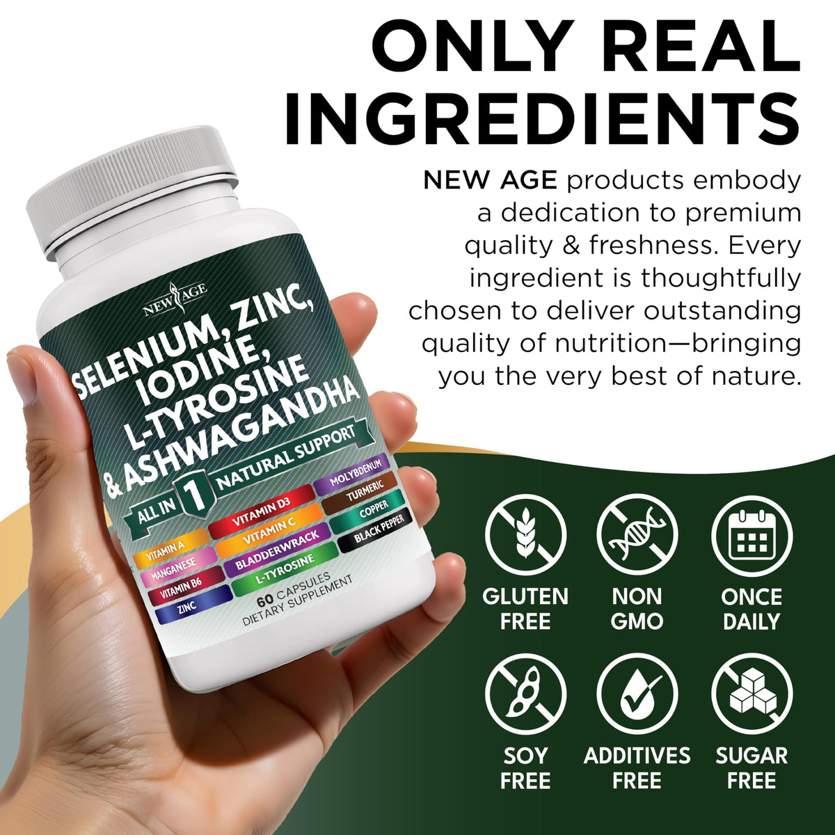 Selenium Zinc Iodine L Tyrosine Ashwagandha Supplement 120 Count T41441