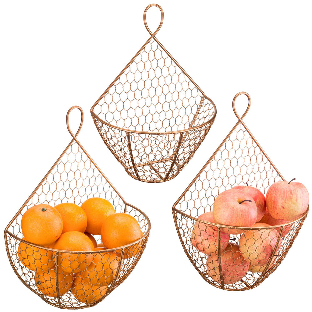 Set of 3 Copper Metal Wire Mesh Wall Hanging Baskets S373