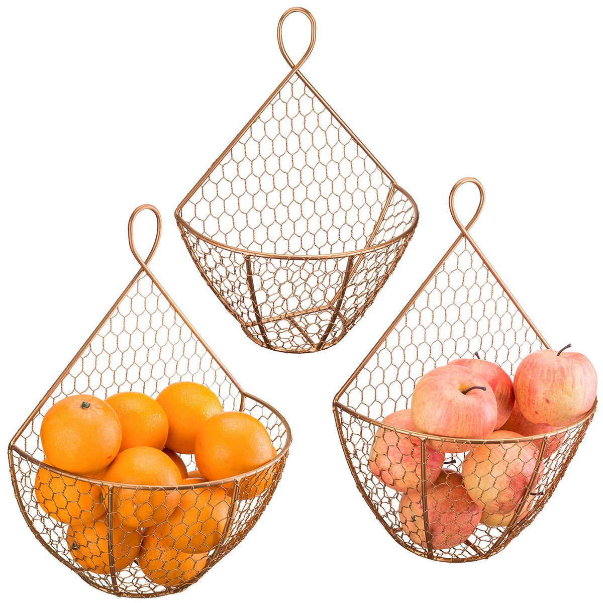 Set of 3 Copper Metal Wire Mesh Wall Hanging Baskets S373