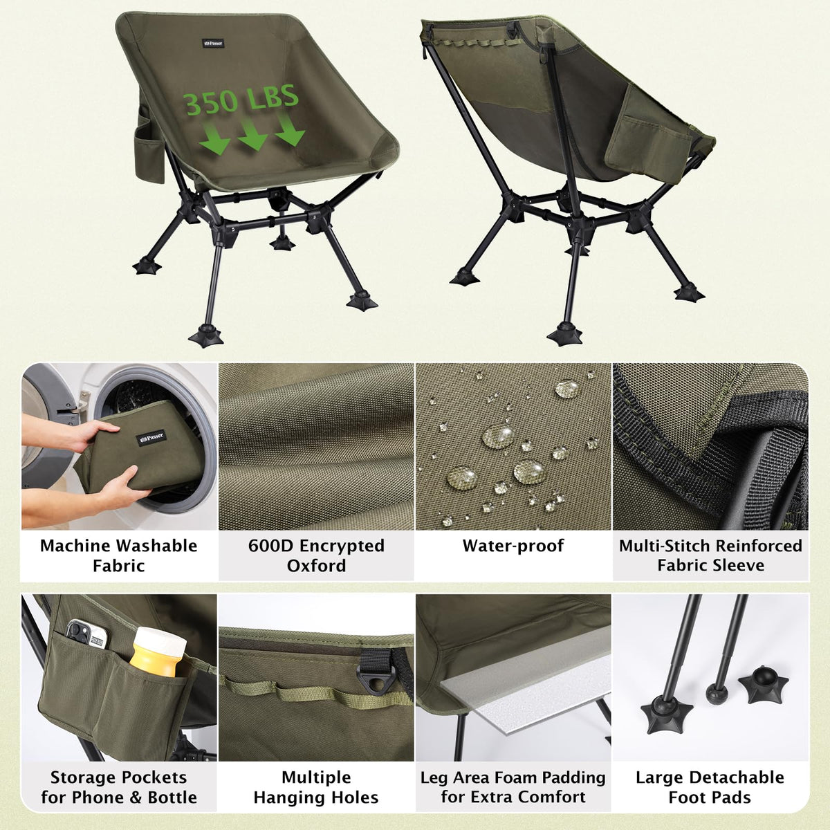2 Pack Green Folding Camping Chair with Storage Bag D418227