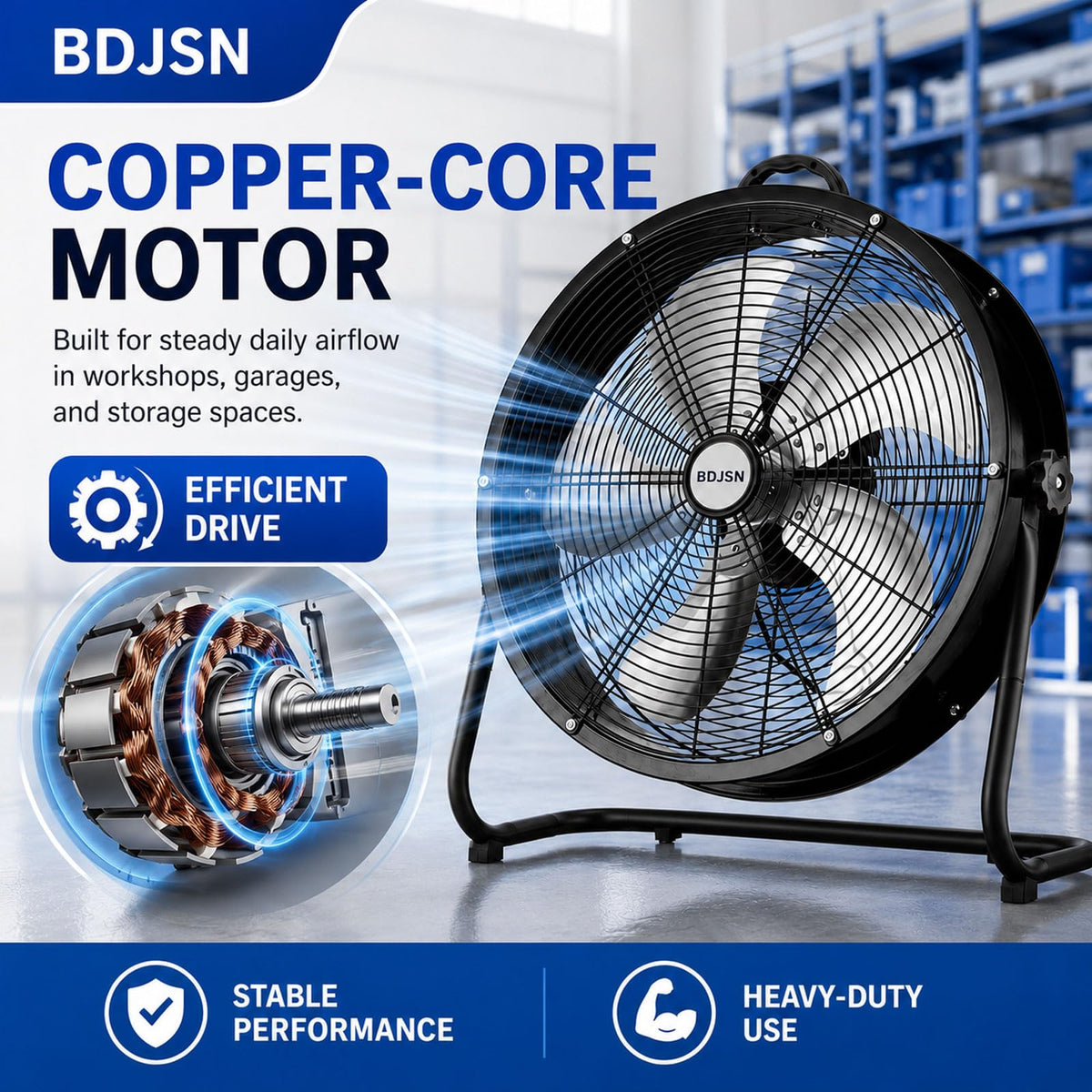 3-speed High Velocity Drum Fan with 5 Aluminium Blades T519009