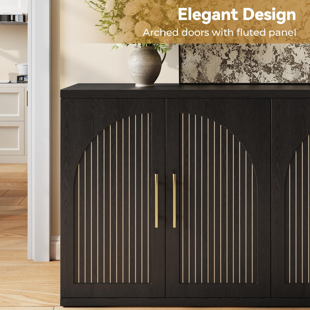 63" Black Wood Buffet Cabinet with Storage F345759