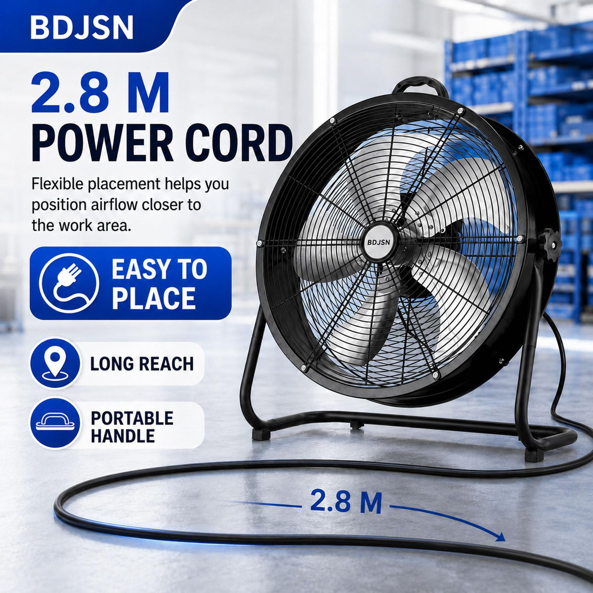 3-speed High Velocity Drum Fan with 5 Aluminium Blades T519009