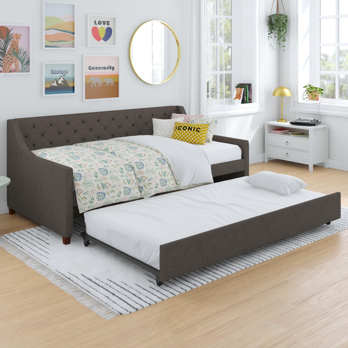 Grey Linen Twin over Twin Upholstered Daybed and Trundle C695491