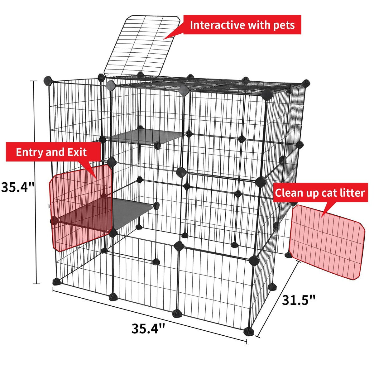 3-Tier Detachable Metal Wire Cat Cage Playpen Z2298