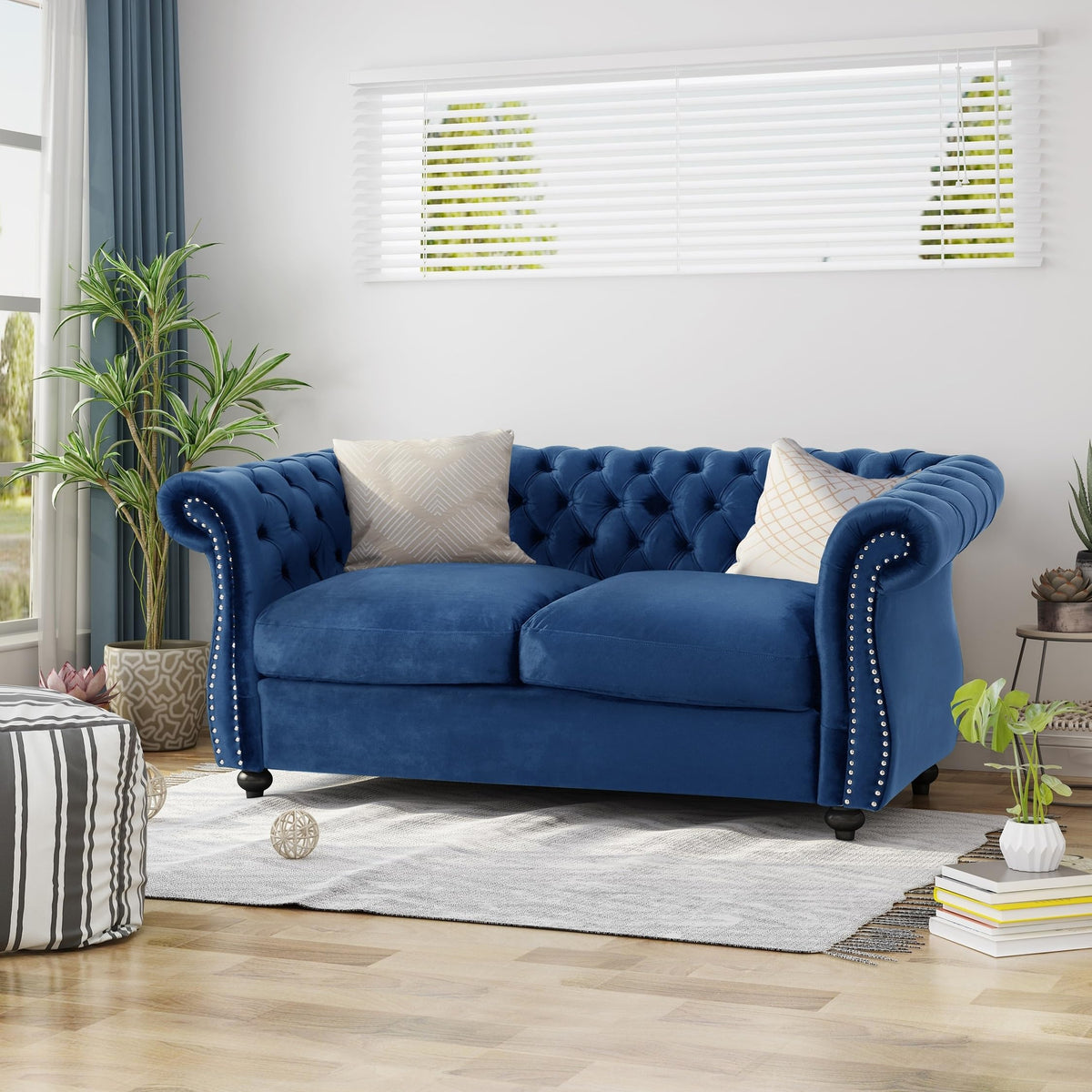Navy Blue Velvet Loveseat Sofa K175548