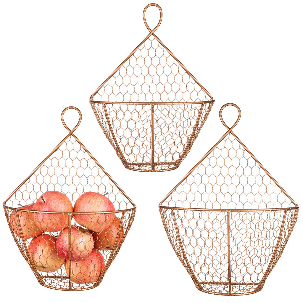 Set of 3 Copper Metal Wire Mesh Wall Hanging Baskets S373
