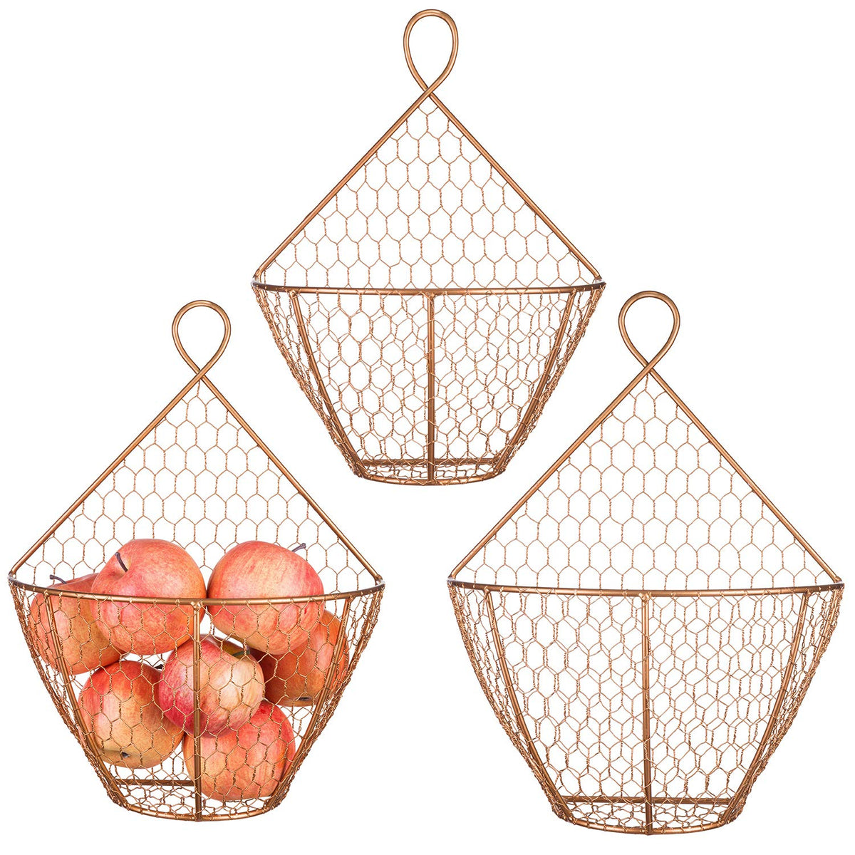 Set of 3 Copper Metal Wire Mesh Wall Hanging Baskets S373